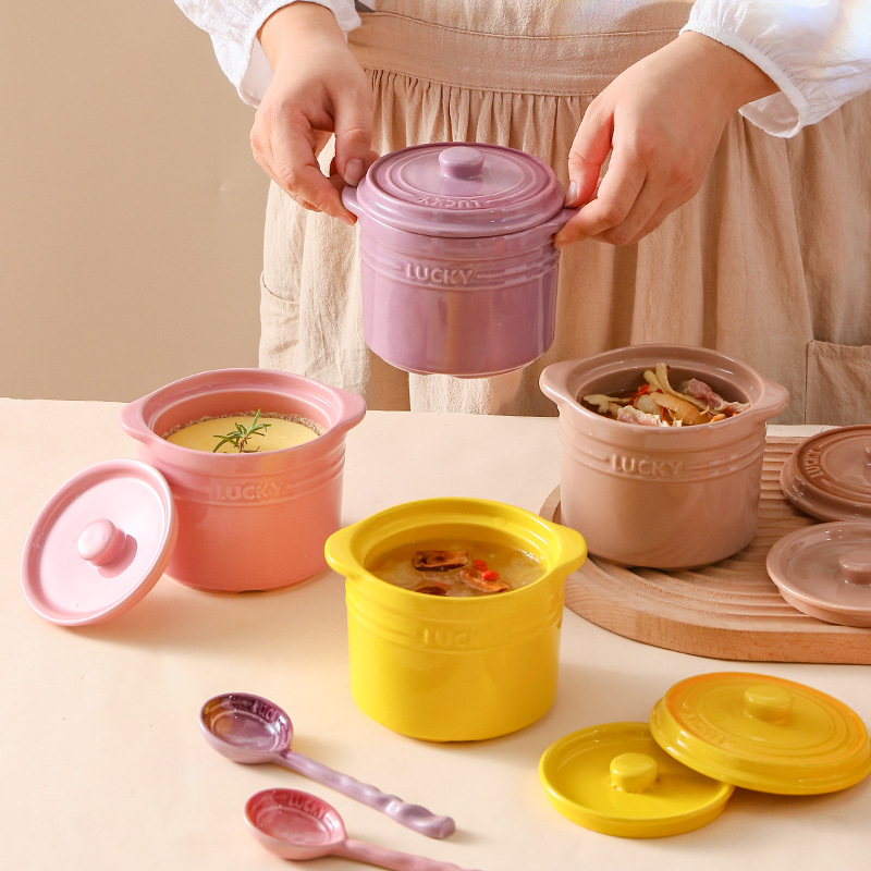 Kitchen Appliances Cooking - Mangkuk Keramik Tutup Ganda, Mangkuk Telur