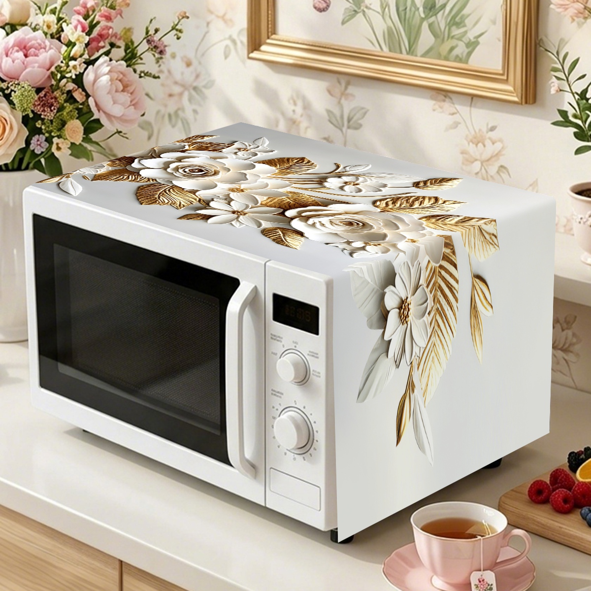 Kitchen Appliances White - Penutup Oven Microwave Putih Emas 35*85cm